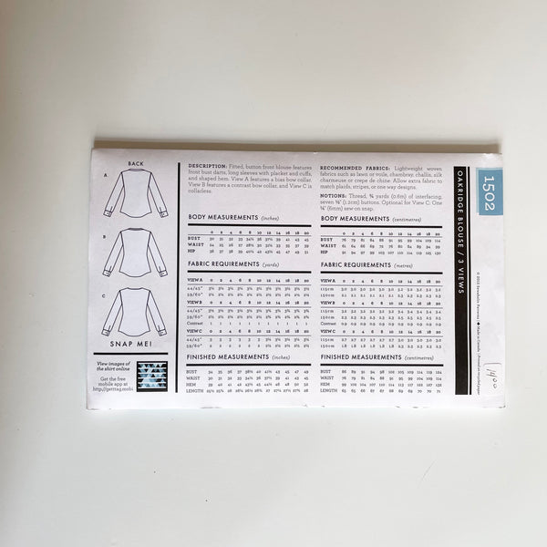 Sewaholic Patterns : Oakridge Blouse