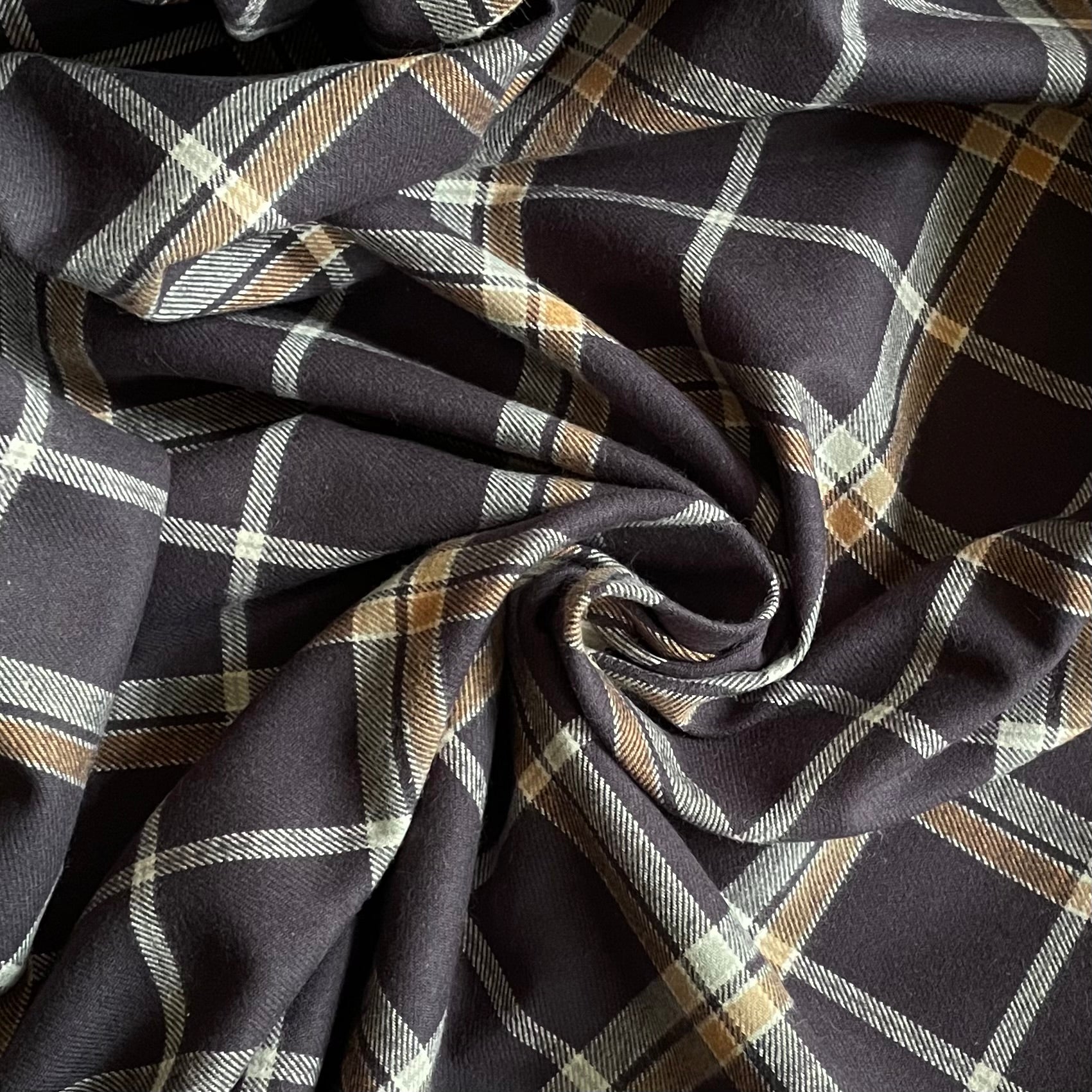 Niseko Japanese Plaid Cotton Flannel - Charcoal / Brown / White