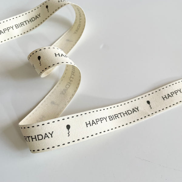 May Arts Ivory Cotton Ribbon - Happy Birthday