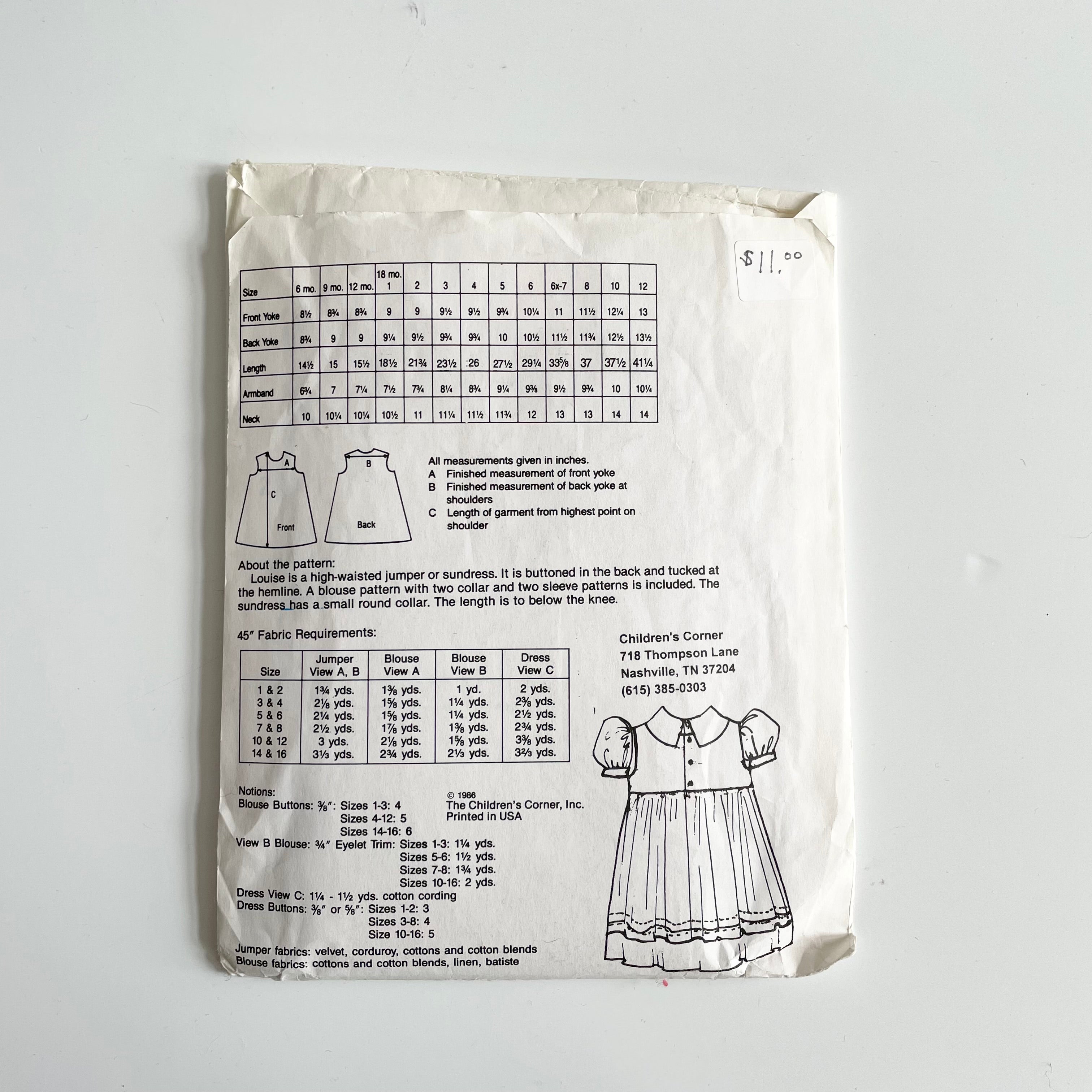 Children's Corner Patterns : Louise sizes 10 - 12 (original)