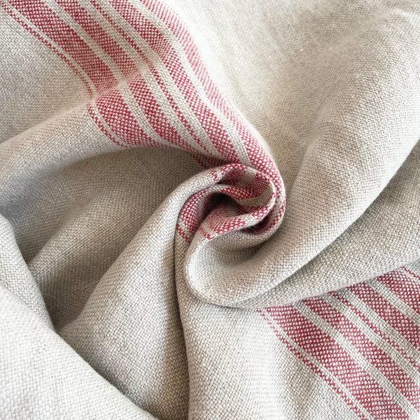 Heavy Weight Linen - Natural / Red Stripe