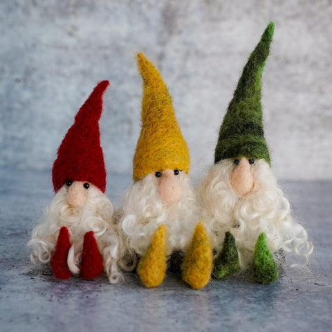 set of three gnomes needle felting kit