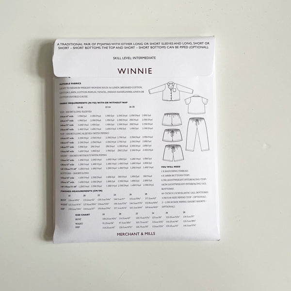 Merchant & Mills Pattern : Winnie Pajamas (sizes 18 - 28)