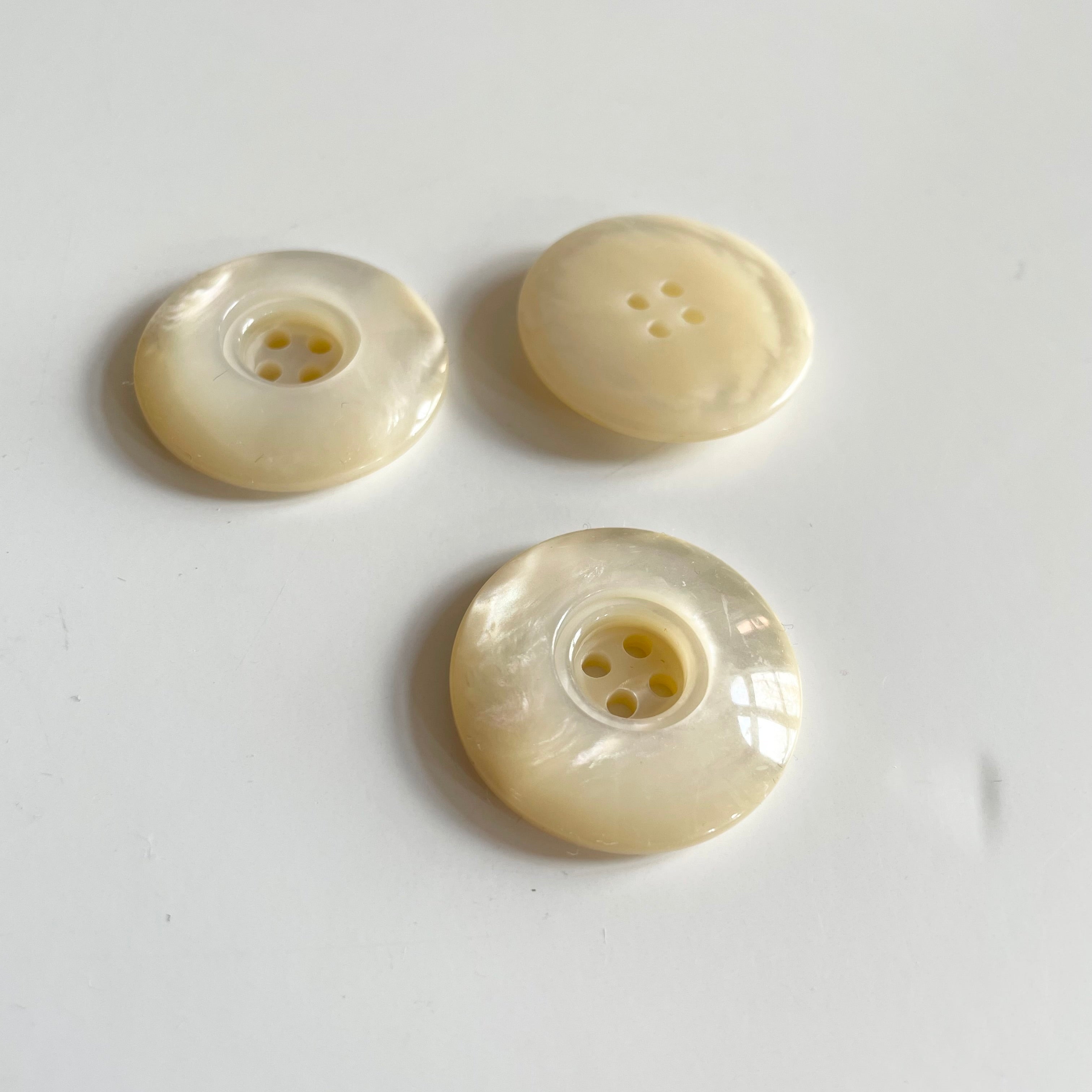 Pearly Domed Plastic Button - Ivory