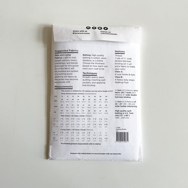 Grainline Studio : Tamarack Jacket Extended Sizing