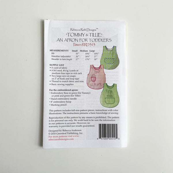 Rebecca Ruth Designs : Tommy & Tillie Toddler Apron