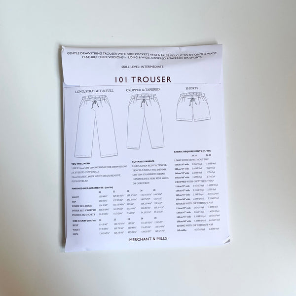 Merchant & Mills Pattern : 101 Trouser (sizes 20 - 28)