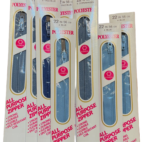 Five packages of Coats & Clark All Purpose Zipper 