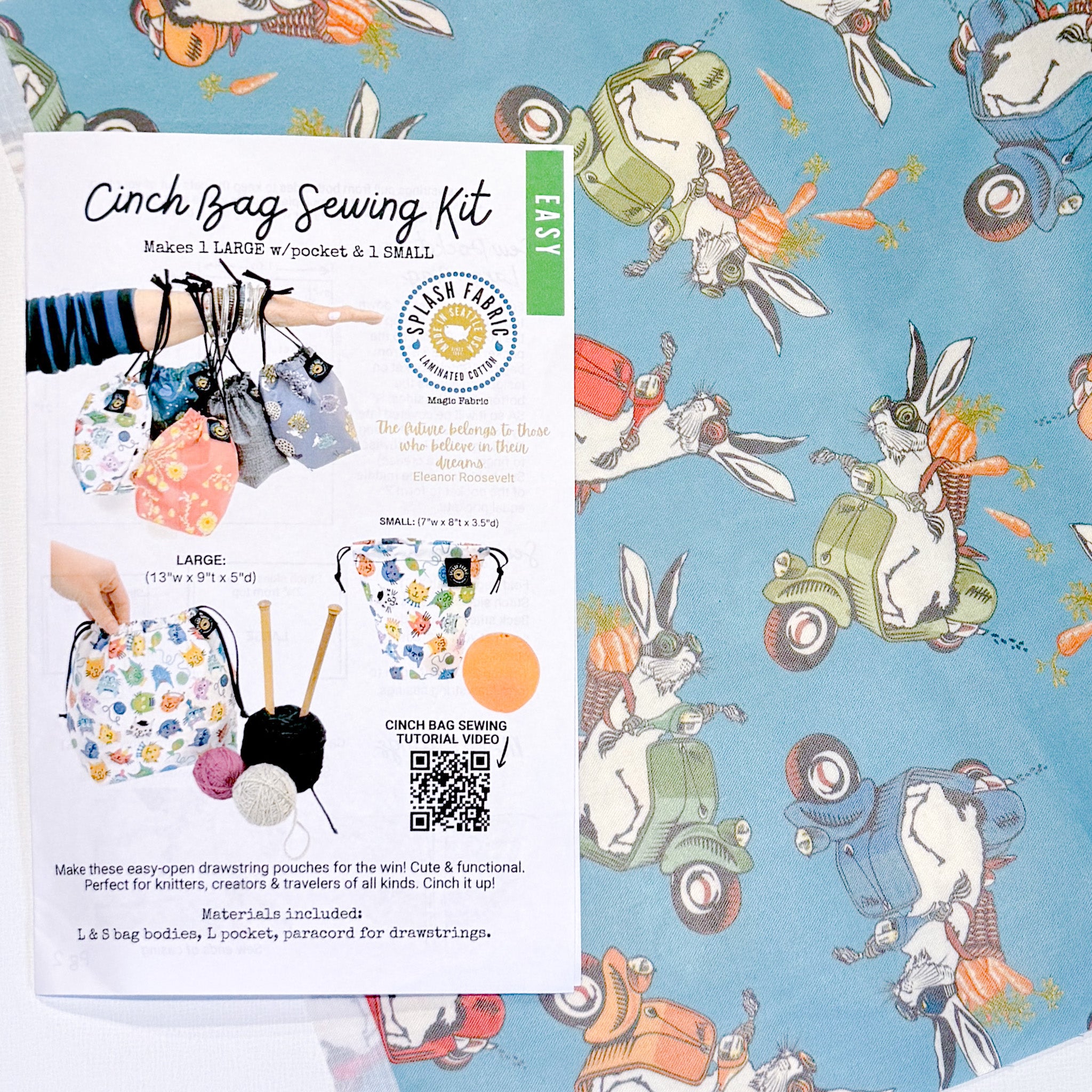 Cinch Bag Sewing Kit : Runaway Bunnies