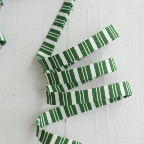 Double Fold Bias Binding : Green Christmas Stripes