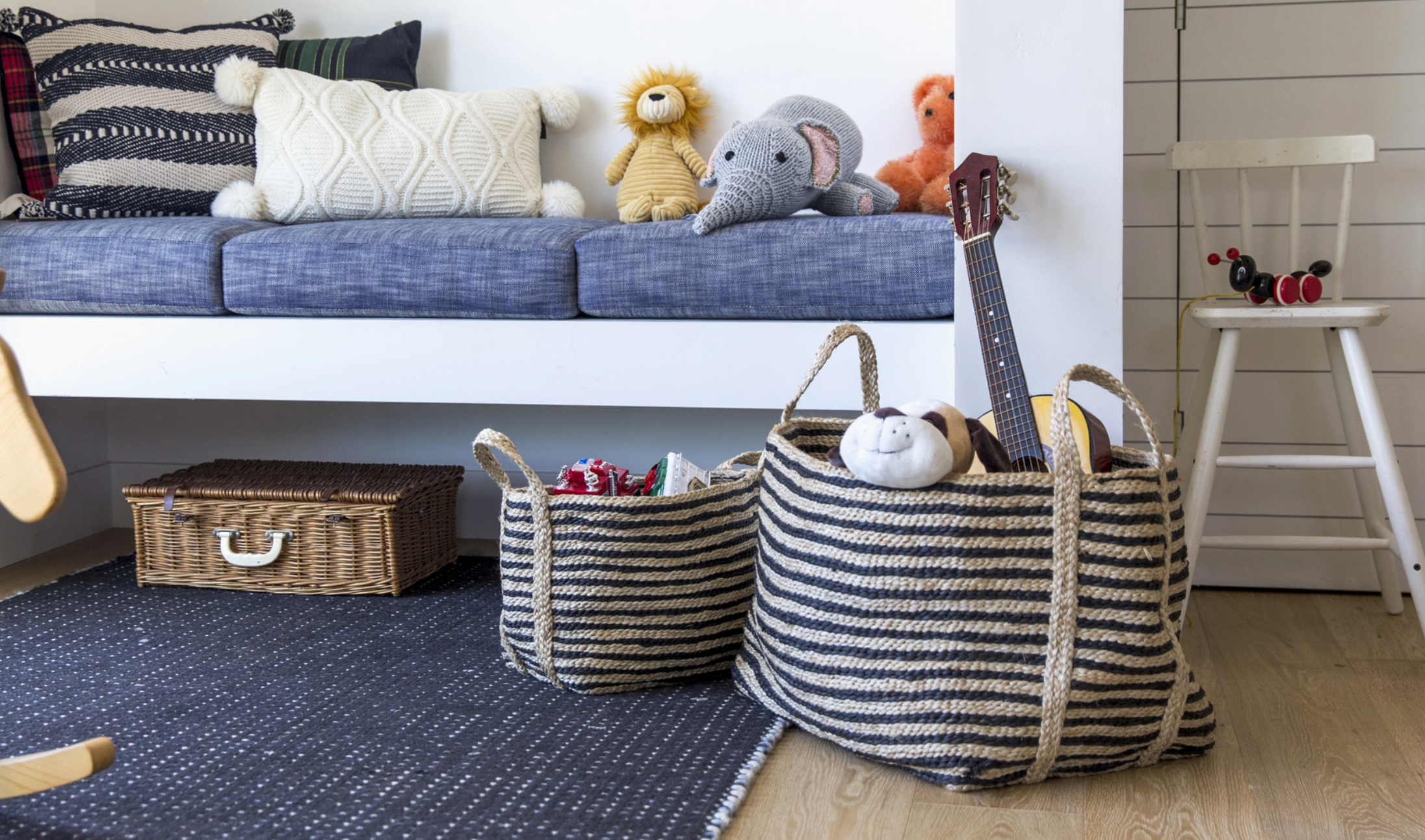 Will & Atlas Rectangular Floor Basket - Black Stripe
