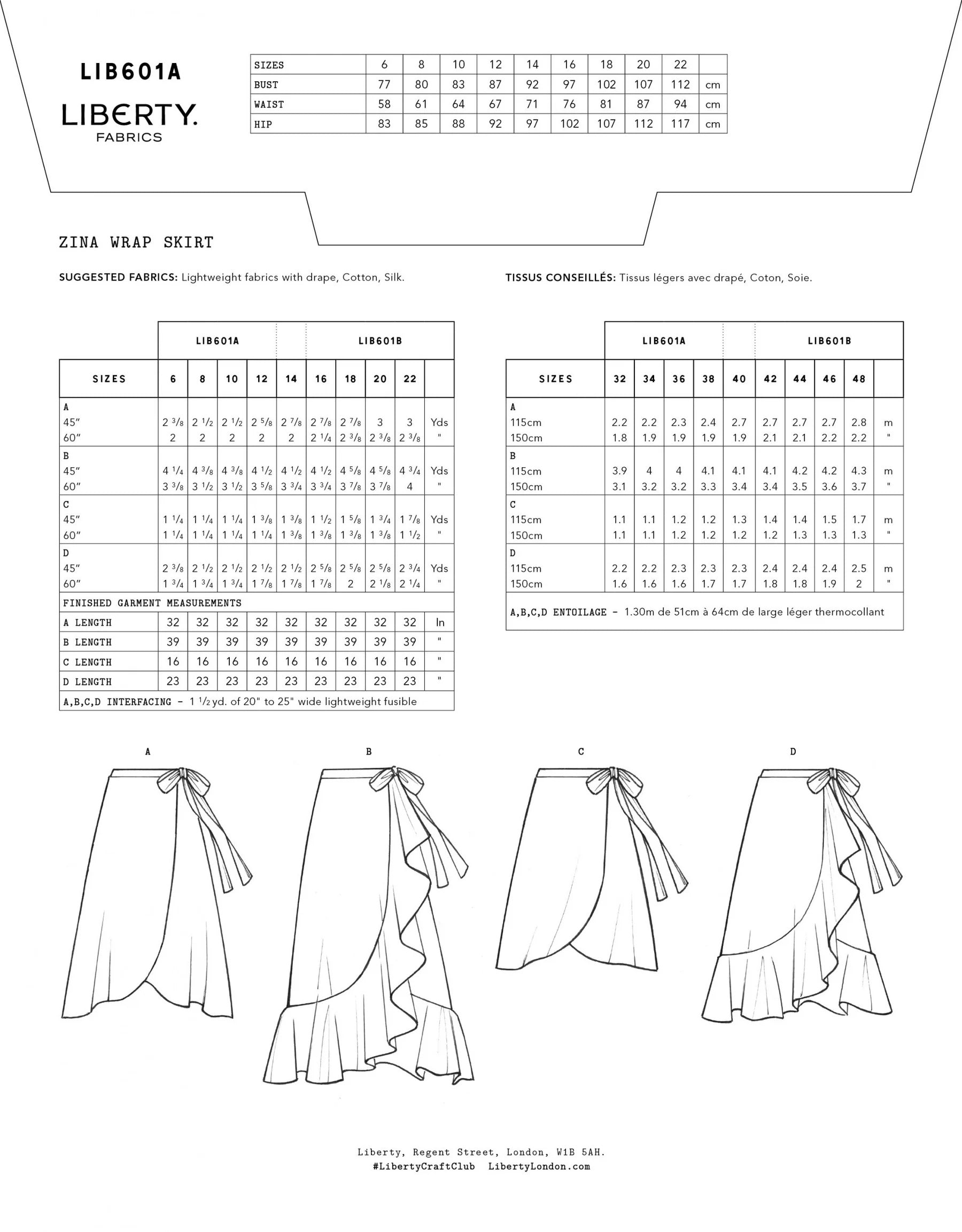 Liberty Fabrics Sewing Pattern : Zina Wrap Skirt