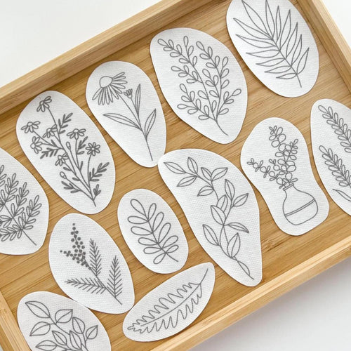 Botanical - themed stick and stitch embroidery designs