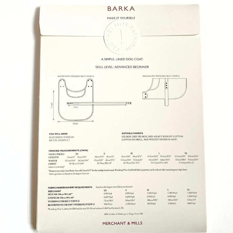 merchant & mills barka dog parka sewing pattern