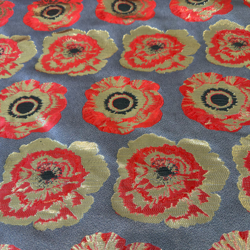 FCN Textiles : Richesse Large Floral Brocade - Scarlet and Grey