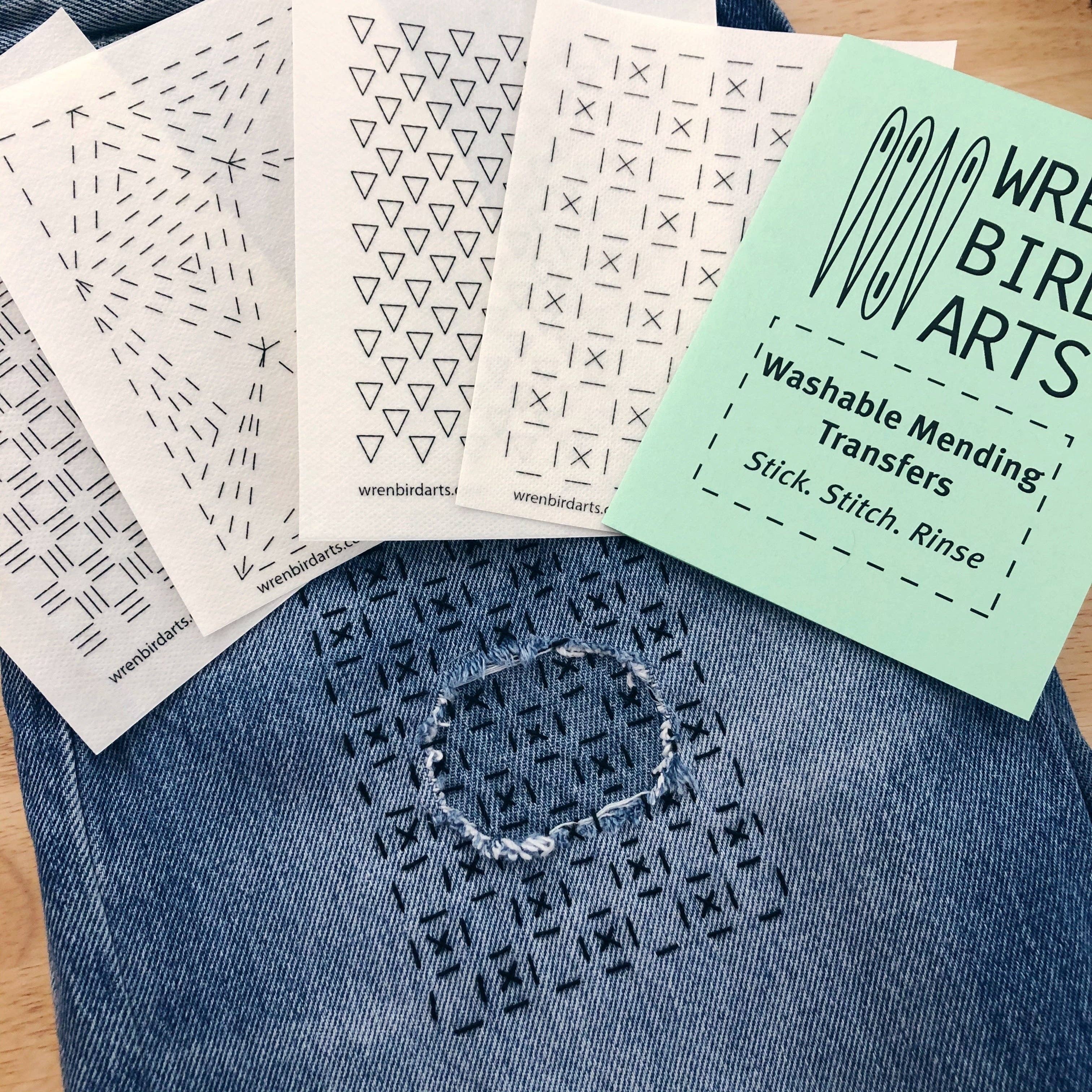 Wren Bird Arts : Washable Mending Transfers #4 Green Patterns