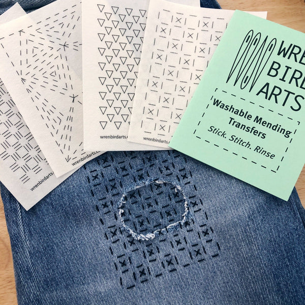 Wren Bird Arts : Washable Mending Transfers #4 Green Patterns