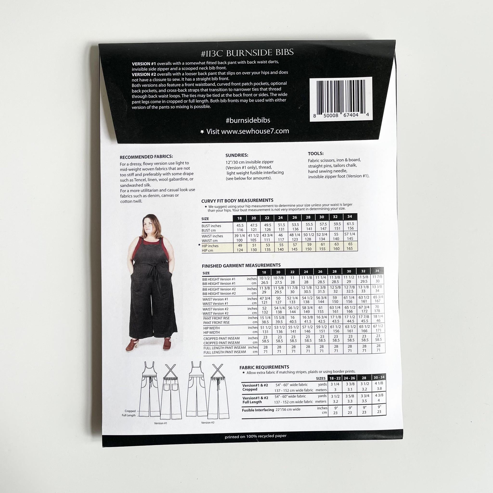 Sew House Seven Patterns : Burnside Bibs Curvy
