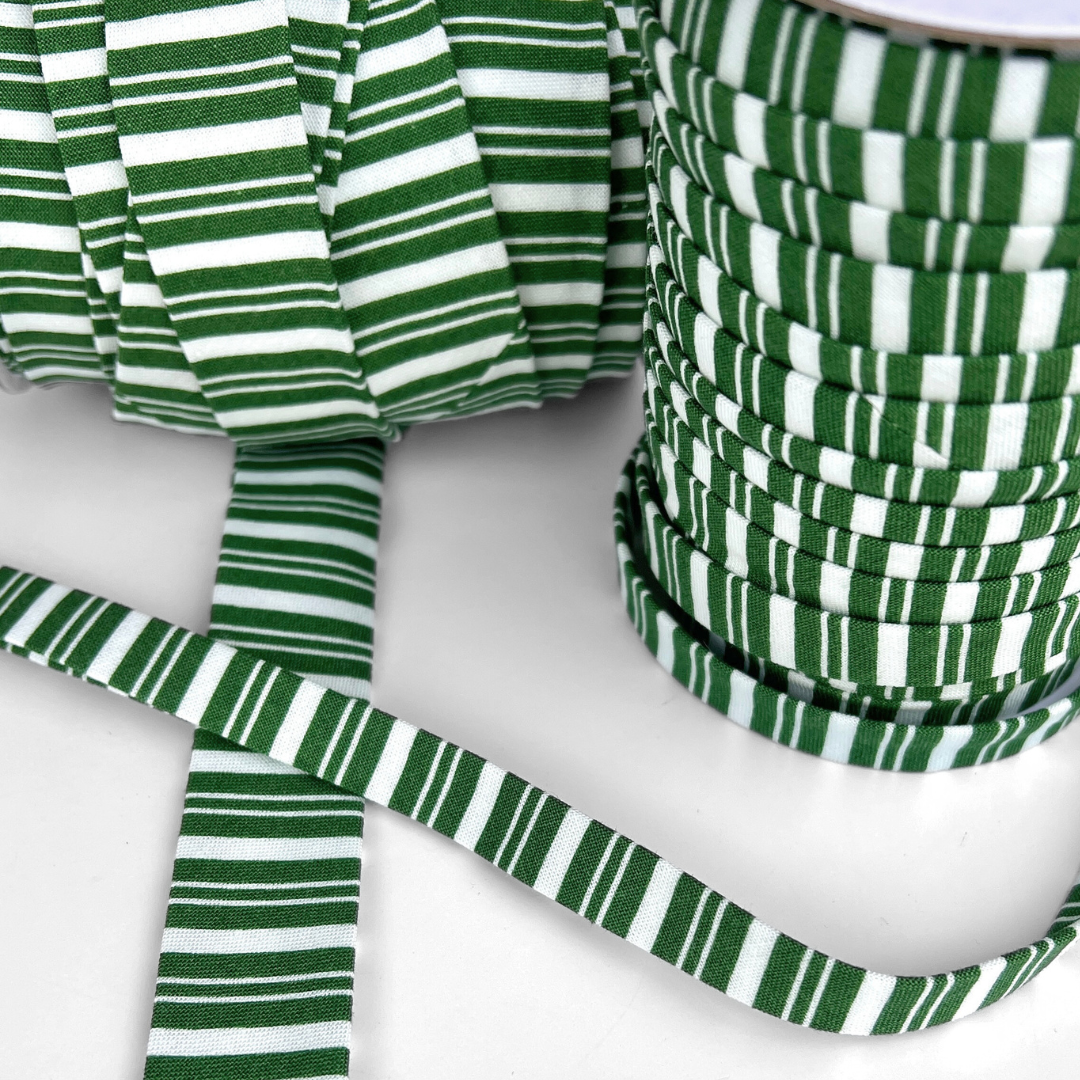 Double Fold Bias Binding : Green Christmas Stripes