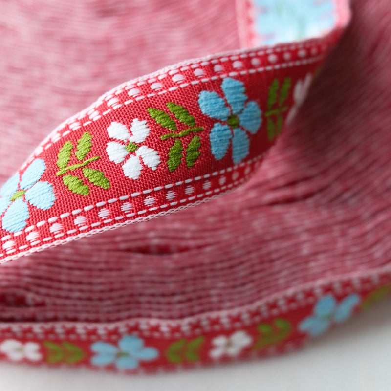 vintage woven red floral jacquard ribbon