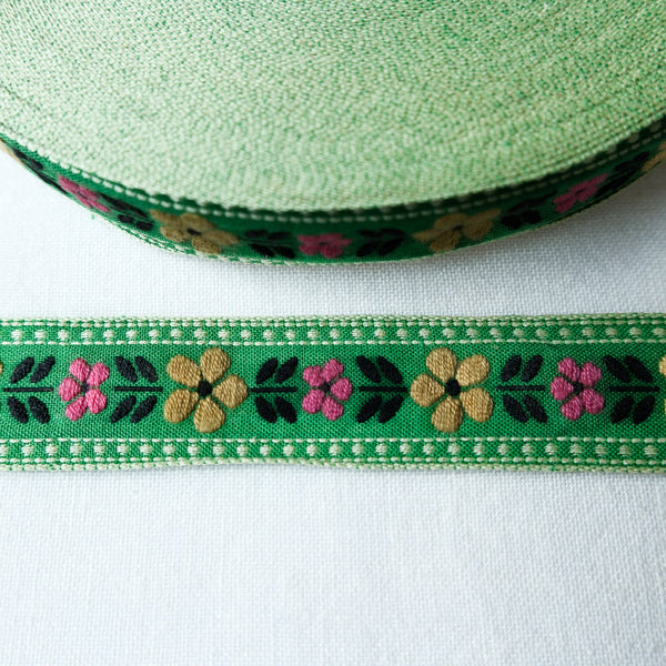 vintage woven green floral jacquard ribbon