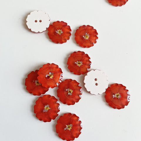 Plastic Flower Button - Scarlet