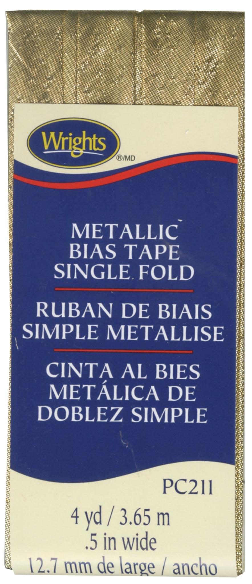 Metallic Single Fold Bias Tape Gold Lame