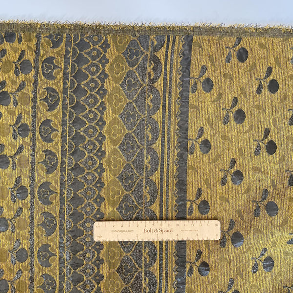 FCN Textiles : Folk Brocade - Gold / Charcoal