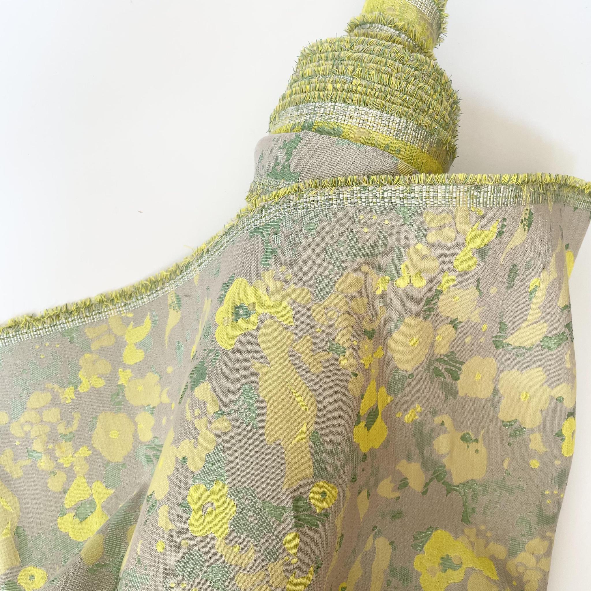 FCN Textiles : Freshness Brocade - Silver / Yellow