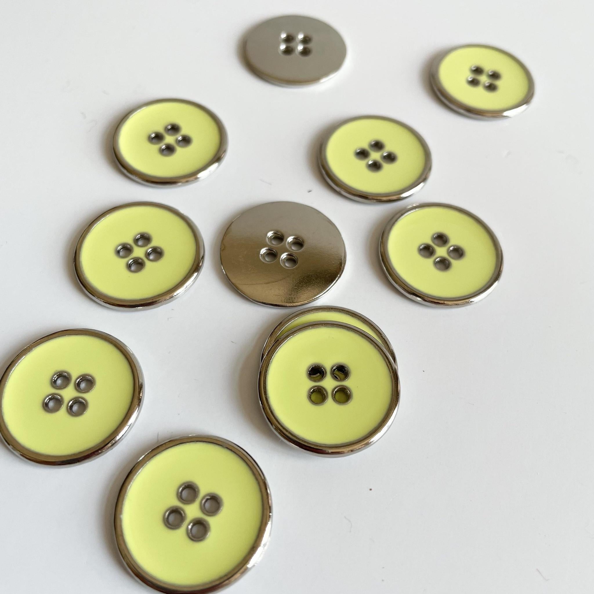 Metal Enamelled Button - Silver / Yellow