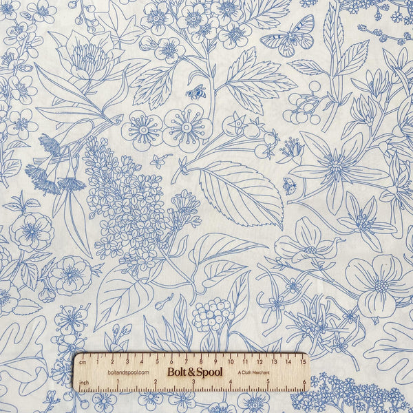 Birch Organic Fabric : Flowering Trees - Line Art Porcelain