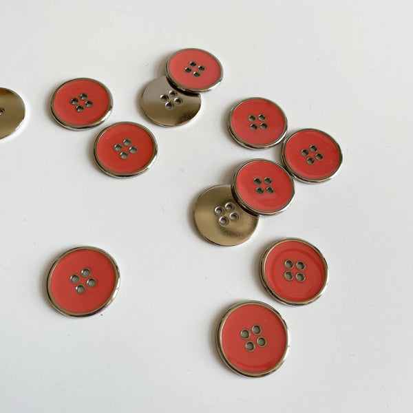 Metal Enamelled Button - Silver / Red