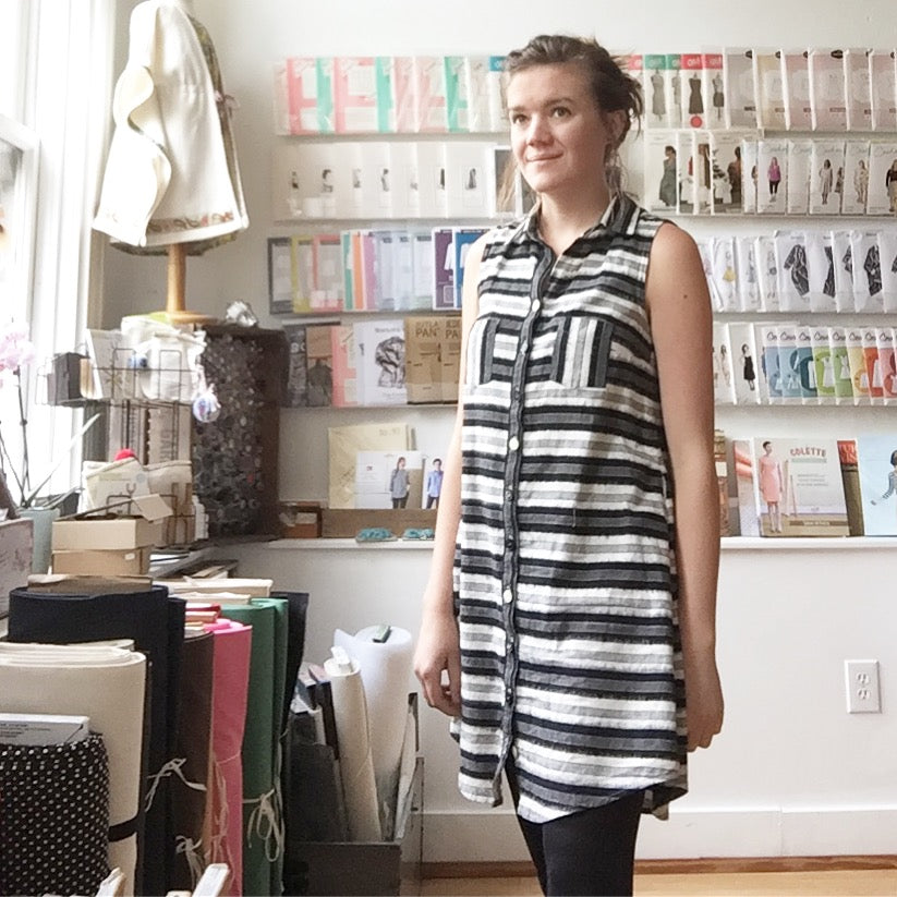 grainline alder shirtdress ikat stripe
