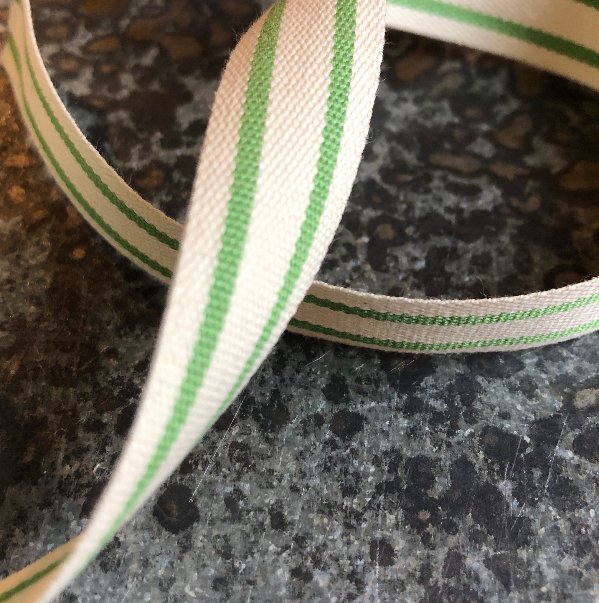 May Arts Ribbon : Organic Cotton Blend Celery Stripes