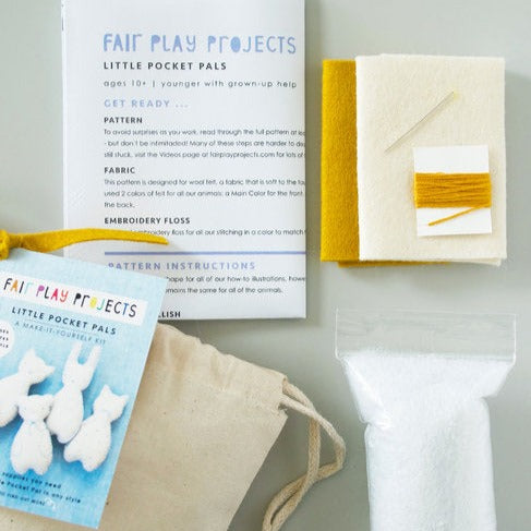 Pocket-size animal sewing project kit from Fair Play Projects