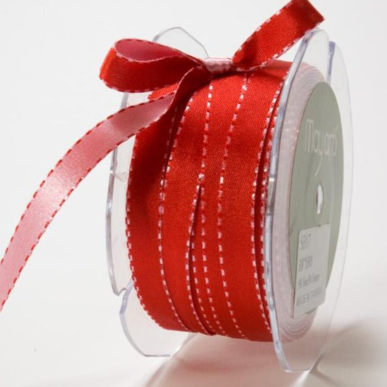 May Arts Satin Reversible Stitched Edged 3/8" Ribbon