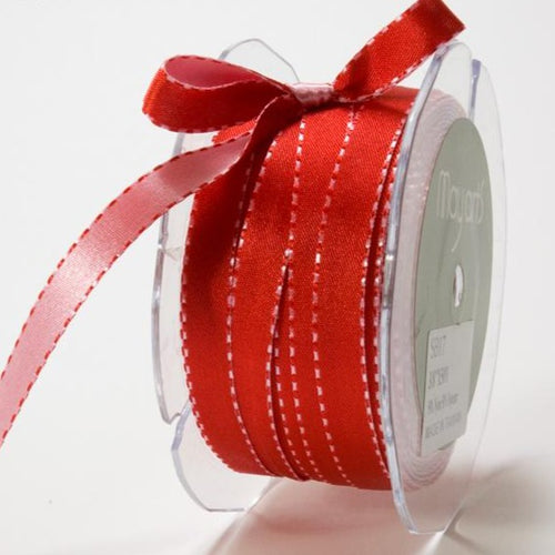 May Arts Satin Reversible Stitched Edged 3/8" Ribbon