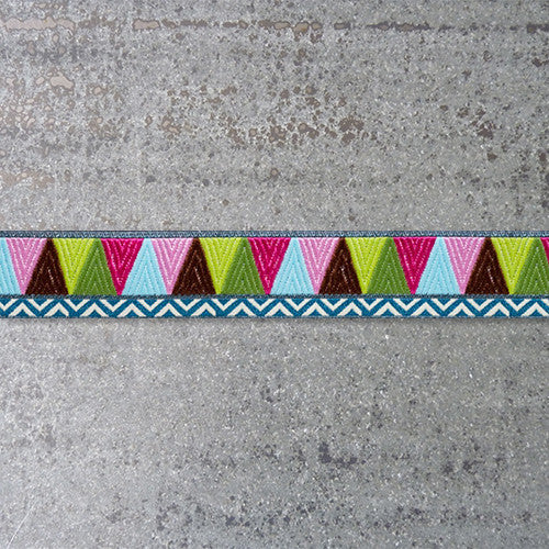 Amy Butler Ribbon : Mosaic - Brown / Pink / Green jacquard ribbon