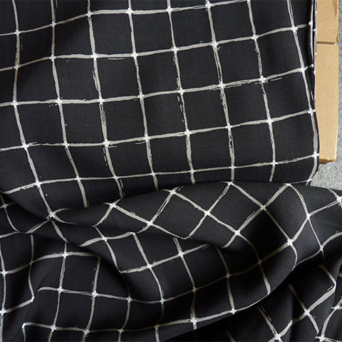 art gallery fabrics rayon grid negative black white check