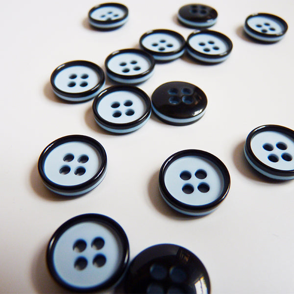 Plastic Black-Rimmed Button - Blue