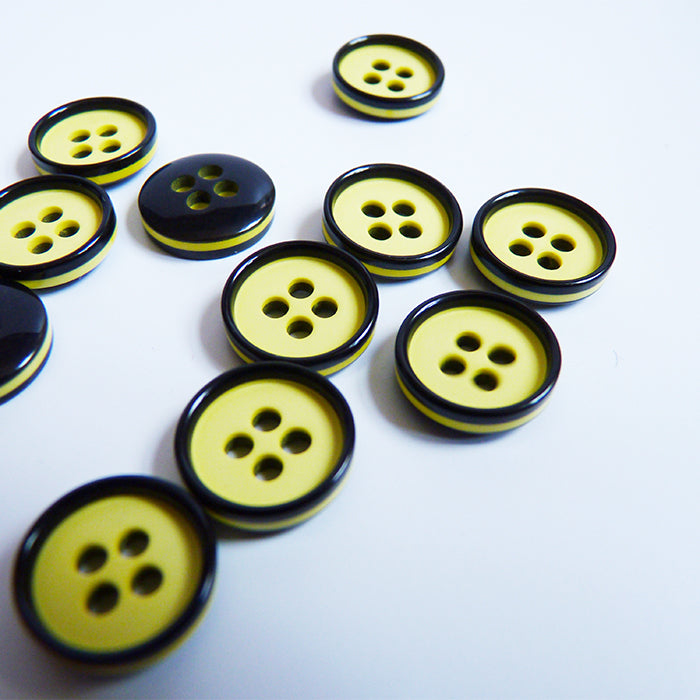 Plastic Black-Rimmed Button - Yellow