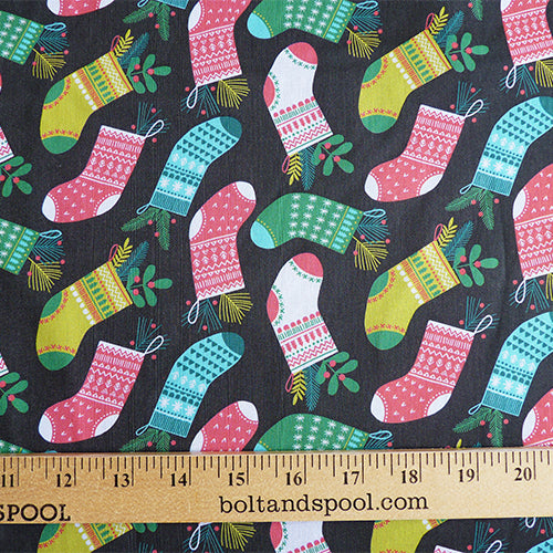 Blend Fabrics : Sweater Stockings - Brown christmas holiday quilting cotton
