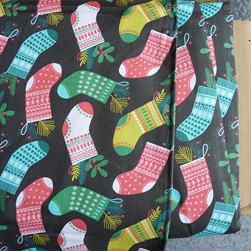 Blend Fabrics : Sweater Stockings - Brown christmas holiday quilting cotton