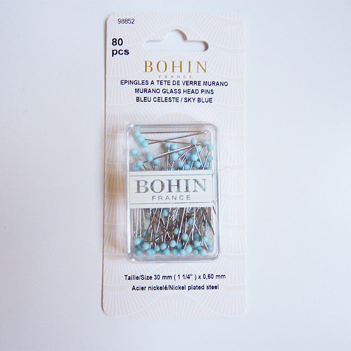 Bohin 1-1/4 Inch Glass Head Sewing Pins 80 Count 