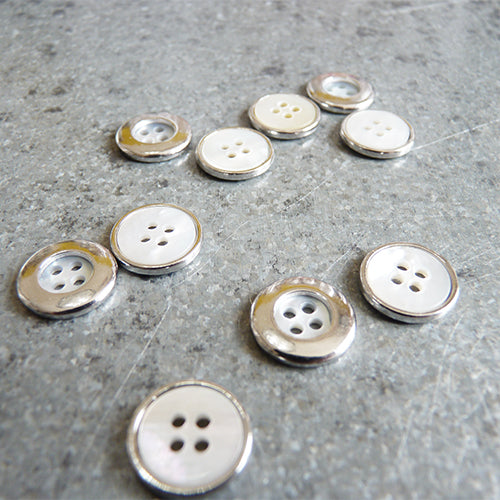 mother of pearl metal rim four hole shirt button