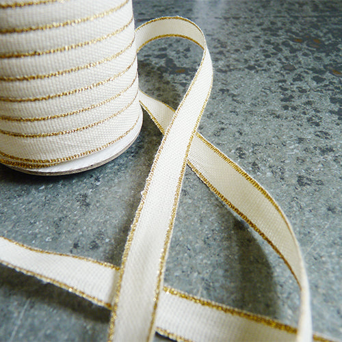Studio Carta : Drittofilo Cotton Ribbon - Natural / Gold