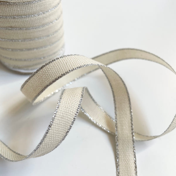 Studio Carta : Drittofilo Cotton Ribbon - Natural / Silver
