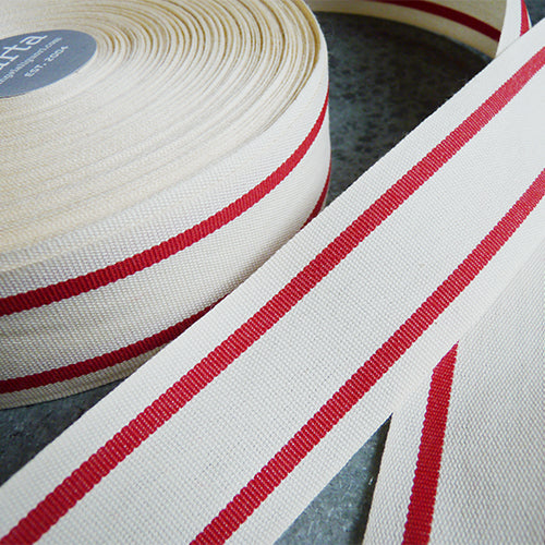 Studio Carta : Striped Cotton Ribbon - Natural / red
