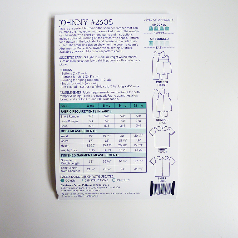 Children's Corner Patterns : Johnny romper