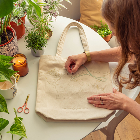 Chasing Threads : Stitch Where You've Been Tote Bag Kit - Natural Cotton